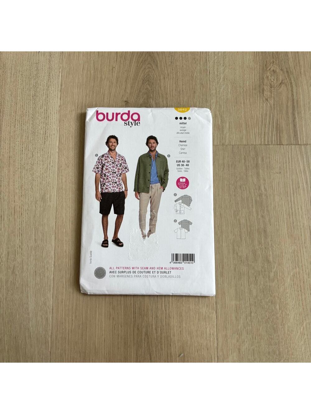 Burda Style NEW Men's Shirt Pattern Number 5842 Sizes 38-48
